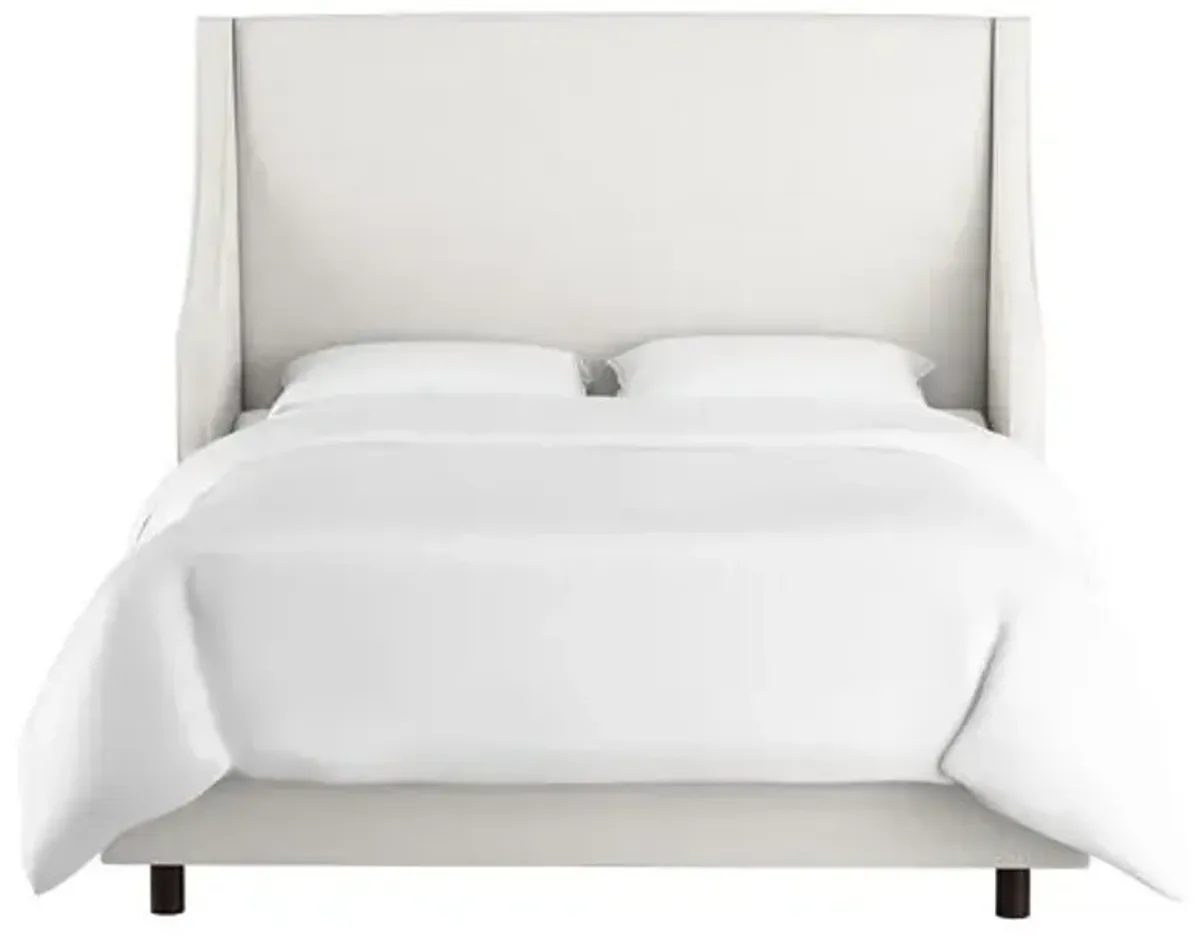 Davis Velvet Wingback Bed - Handcrafted - White, Mattress, Box Spring Required, Comfortable, Durable