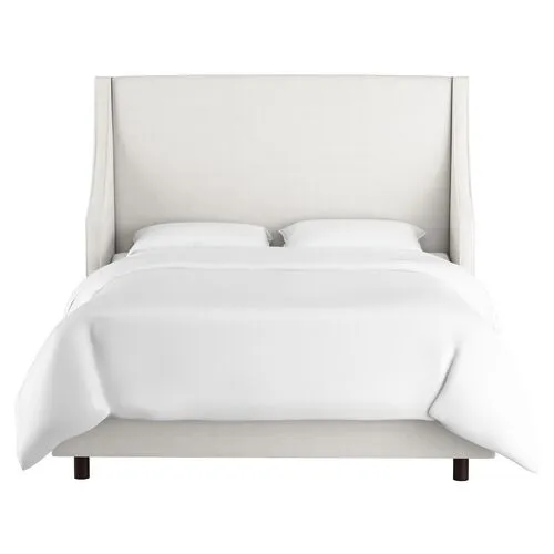 Davis Velvet Wingback Bed - Handcrafted - White, Mattress, Box Spring Required, Comfortable, Durable