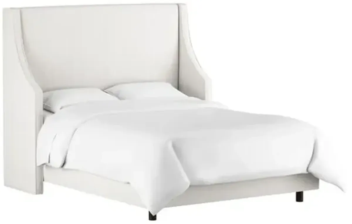 Davis Velvet Wingback Bed - Handcrafted - White, Mattress, Box Spring Required, Comfortable, Durable