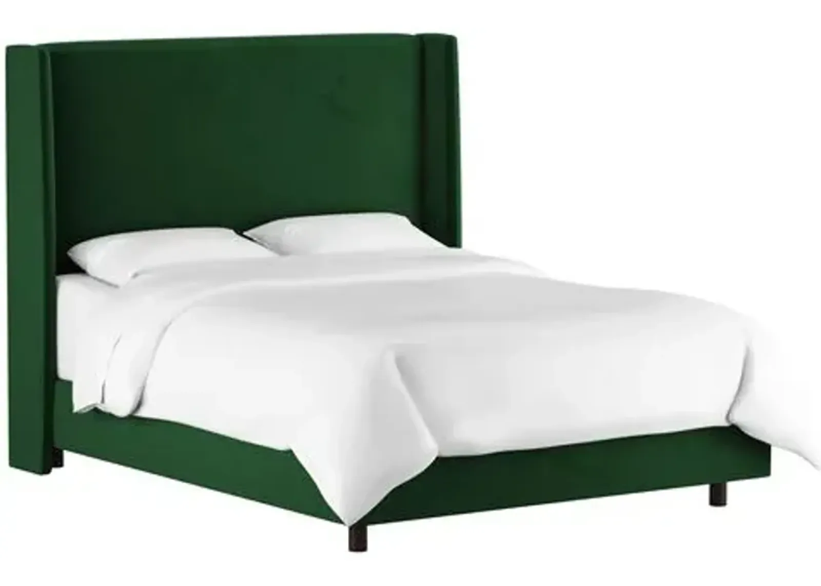 Kelly Velvet Wingback Bed - Handcrafted - Green, Mattress, Box Spring Required