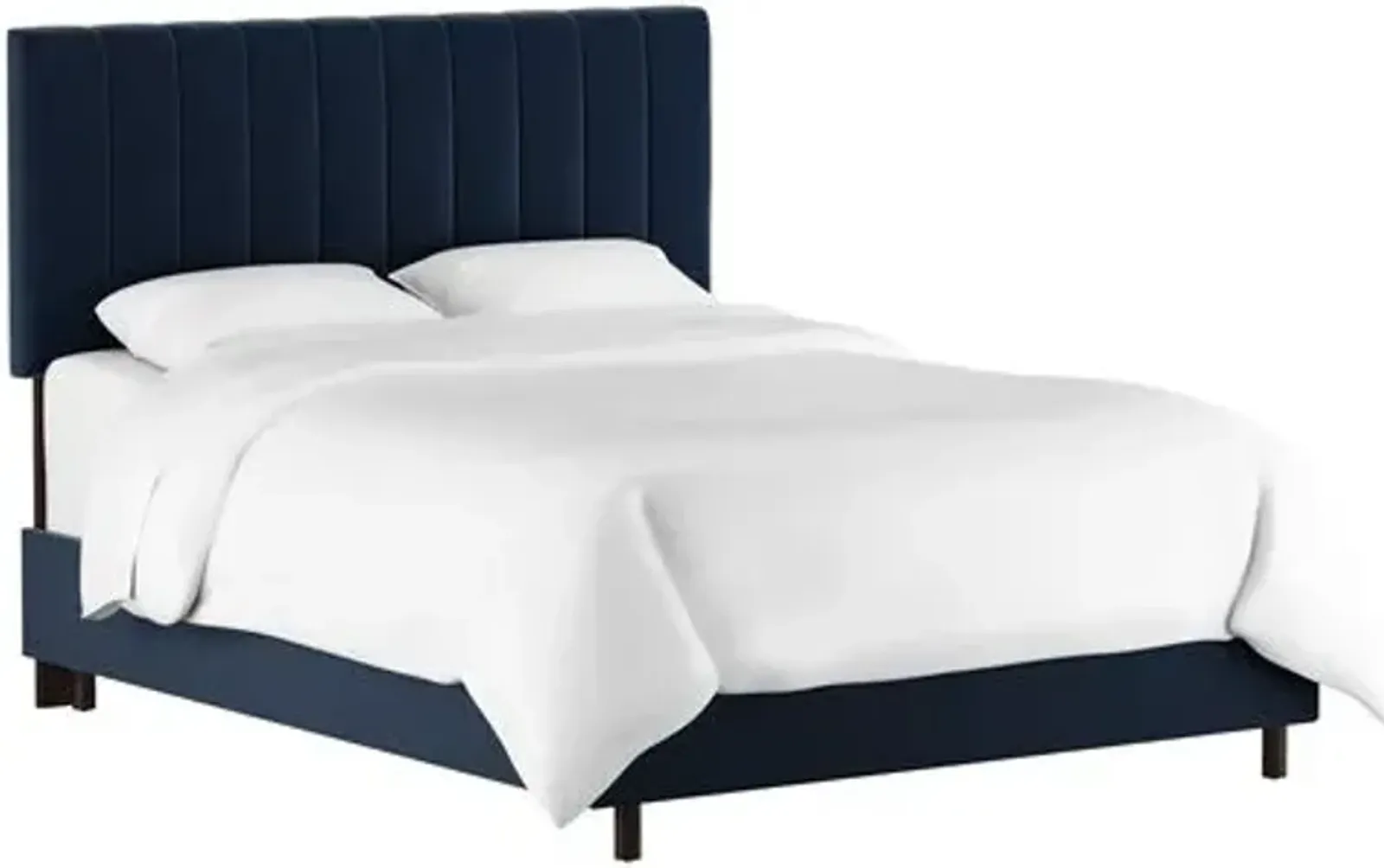 Delmar Velvet Channeled Bed - Handcrafted - Blue