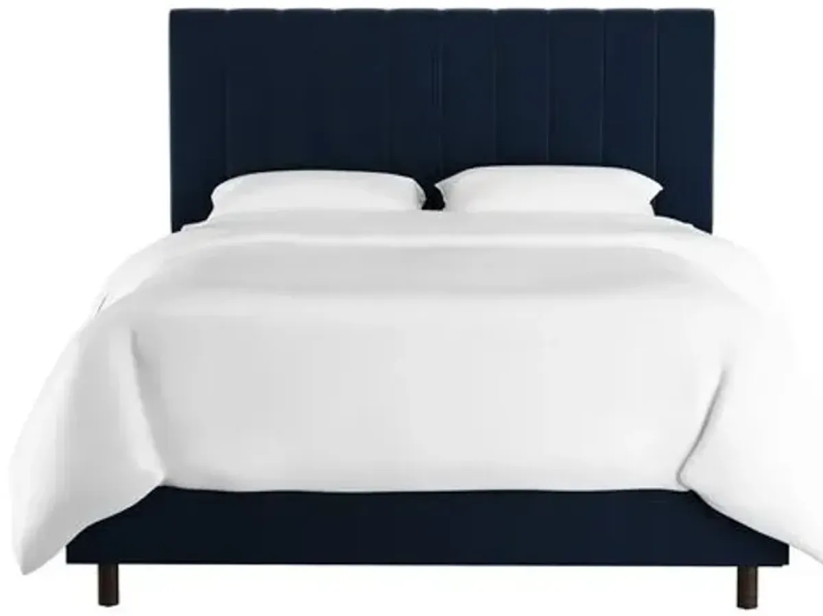 Delmar Velvet Channeled Bed - Handcrafted - Blue