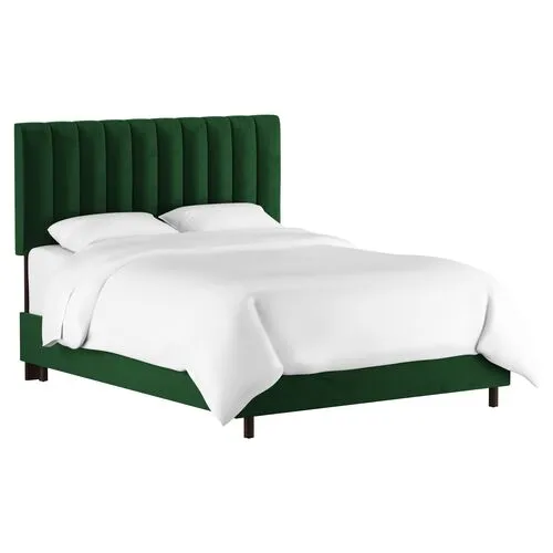 Delmar Velvet Channeled Bed - Handcrafted - Green