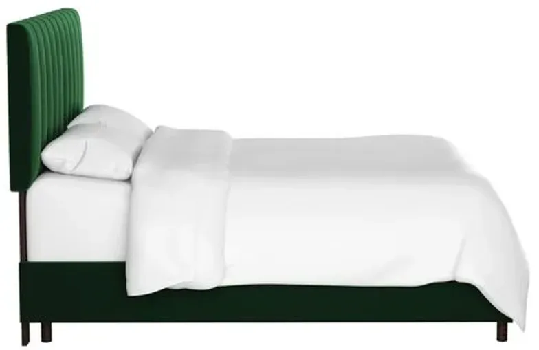 Delmar Velvet Channeled Bed - Handcrafted - Green