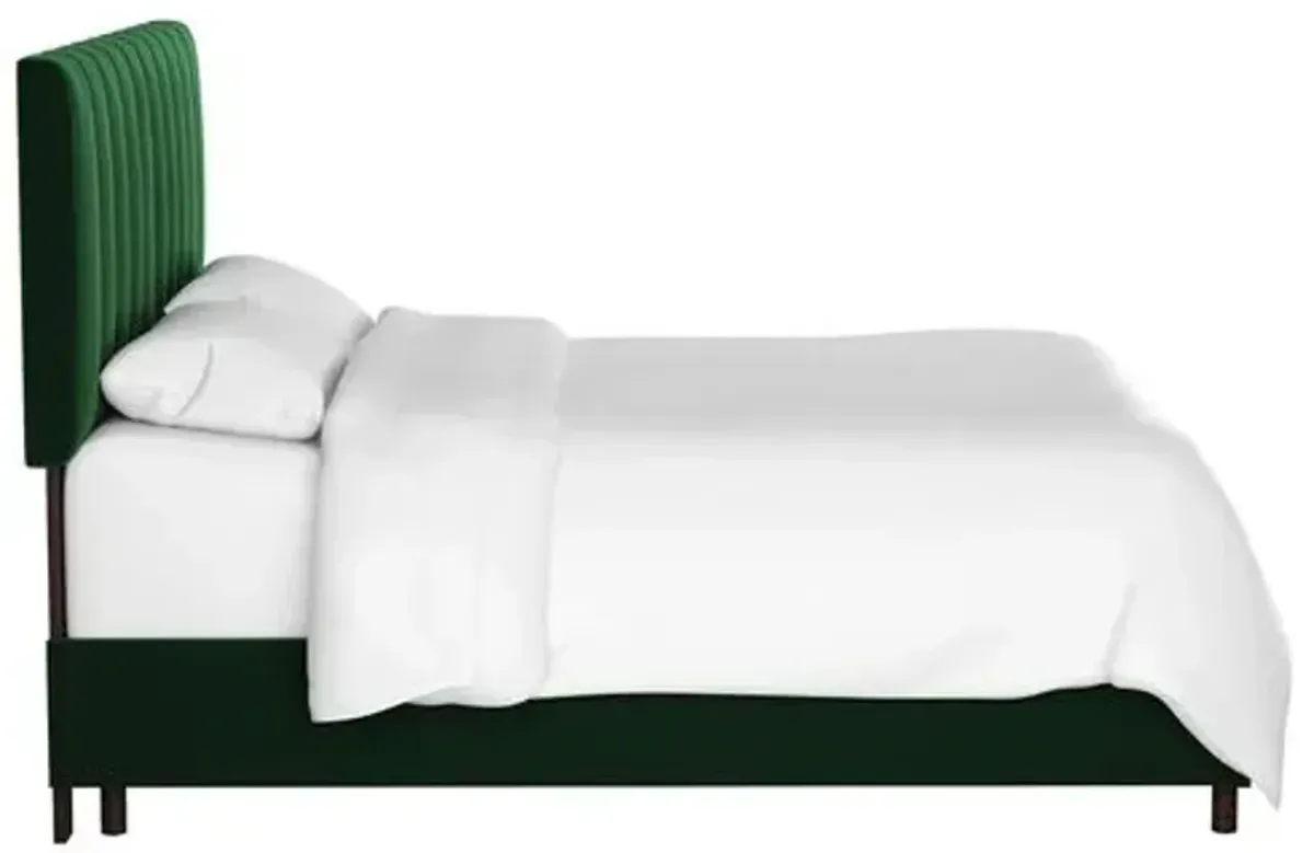 Delmar Velvet Channeled Bed - Handcrafted - Green