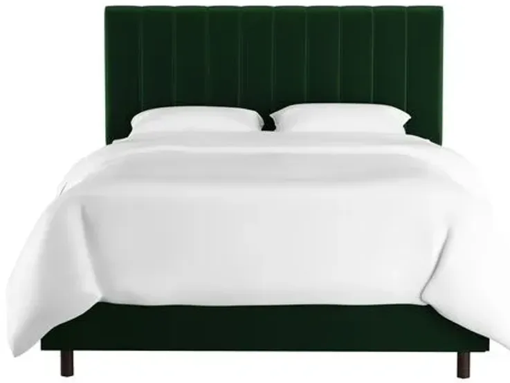 Delmar Velvet Channeled Bed - Handcrafted - Green