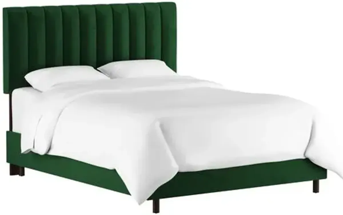 Delmar Velvet Channeled Bed - Handcrafted - Green