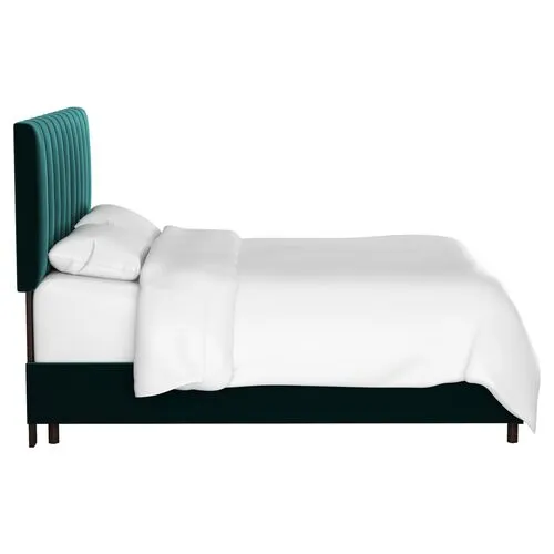 Delmar Velvet Channeled Bed - Handcrafted - Green