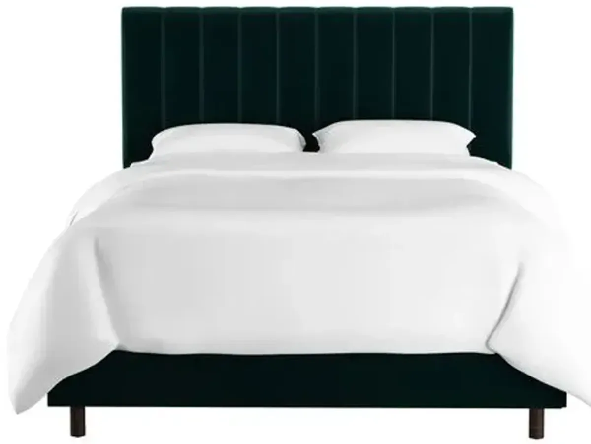 Delmar Velvet Channeled Bed - Handcrafted - Green