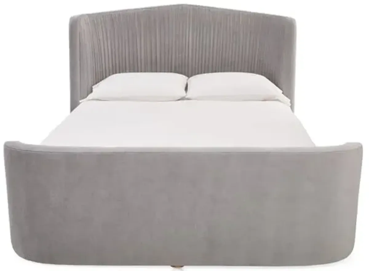 Clio Velvet Panel Bed - Gray - Upholstered, Mattress, Box Spring Required