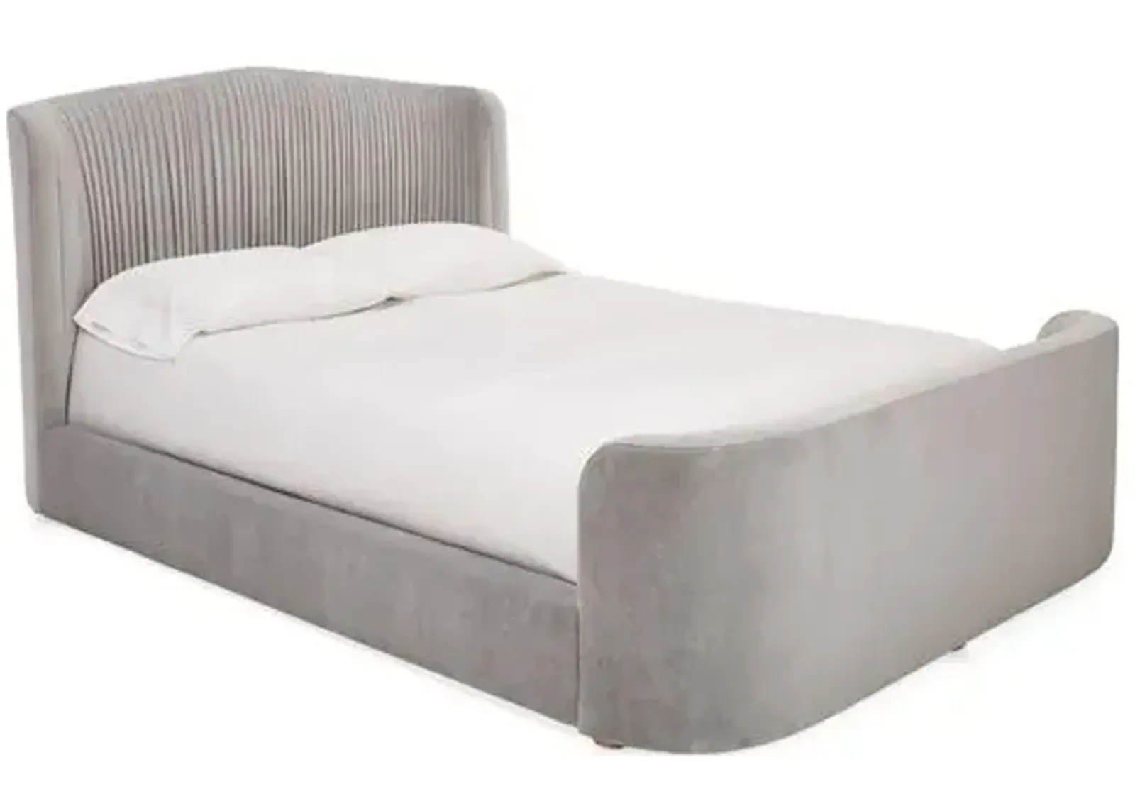 Clio Velvet Panel Bed - Gray - Upholstered, Mattress, Box Spring Required