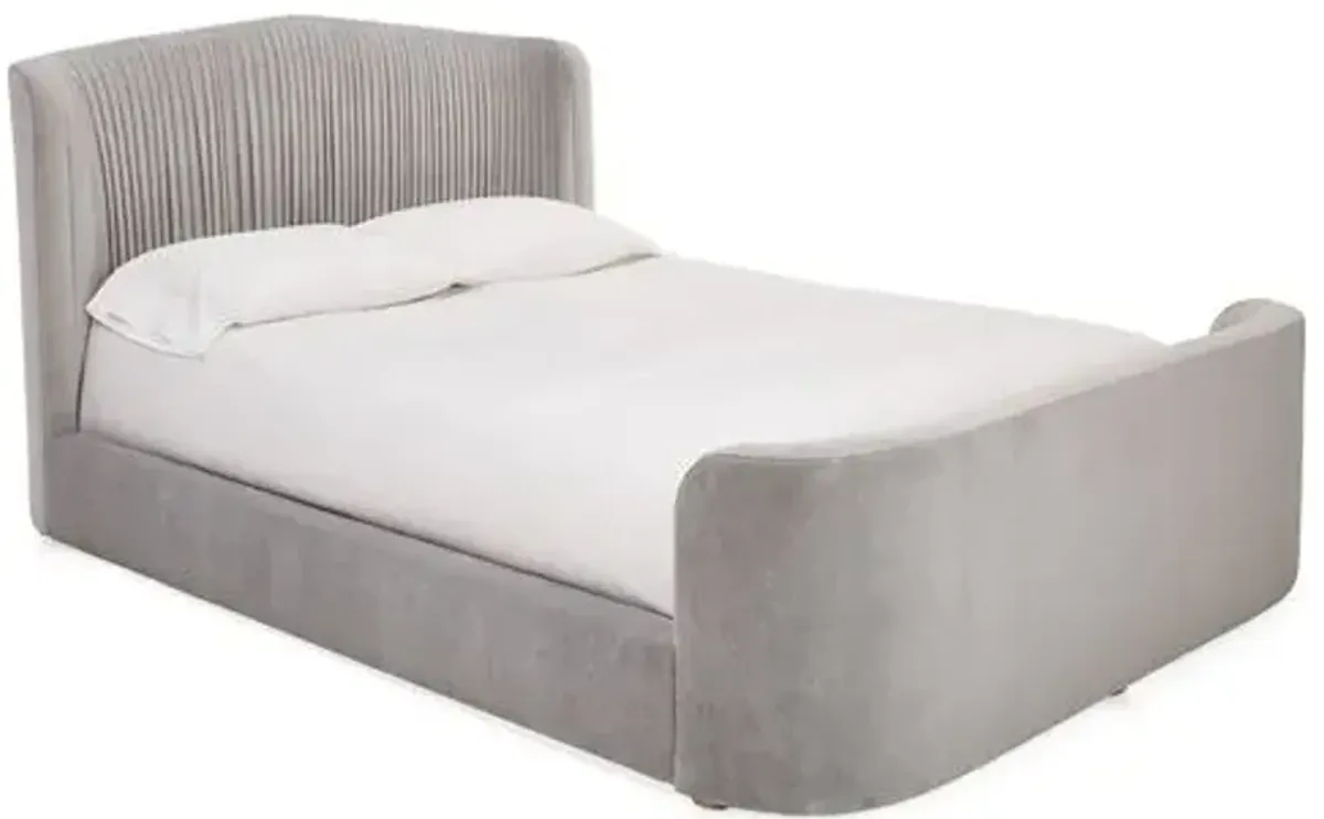 Clio Velvet Panel Bed - Gray - Upholstered, Mattress, Box Spring Required