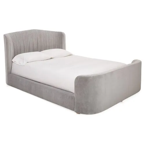 Clio Velvet Panel Bed - Gray - Upholstered, Mattress, Box Spring Required