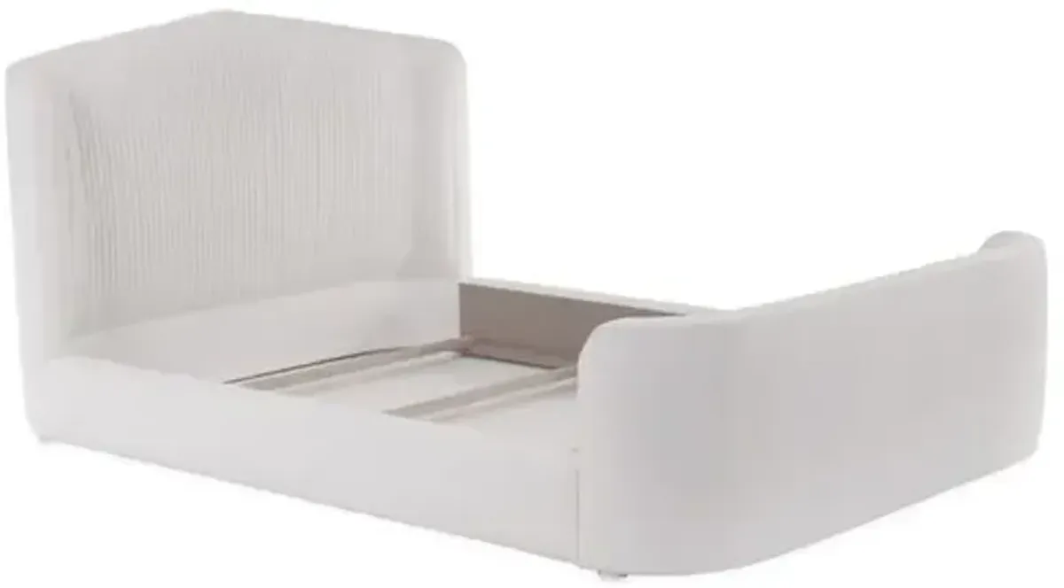 Clio Linen Panel Bed - White - Upholstered, Mattress, Box Spring Required