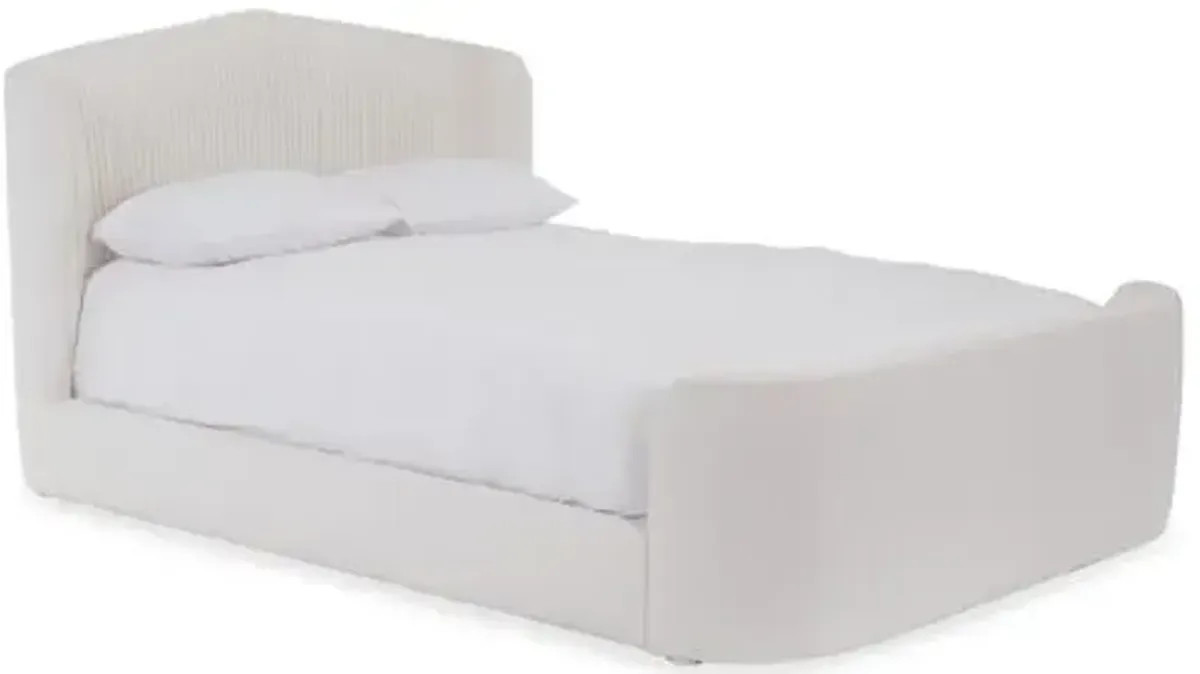 Clio Linen Panel Bed - White - Upholstered, Mattress, Box Spring Required