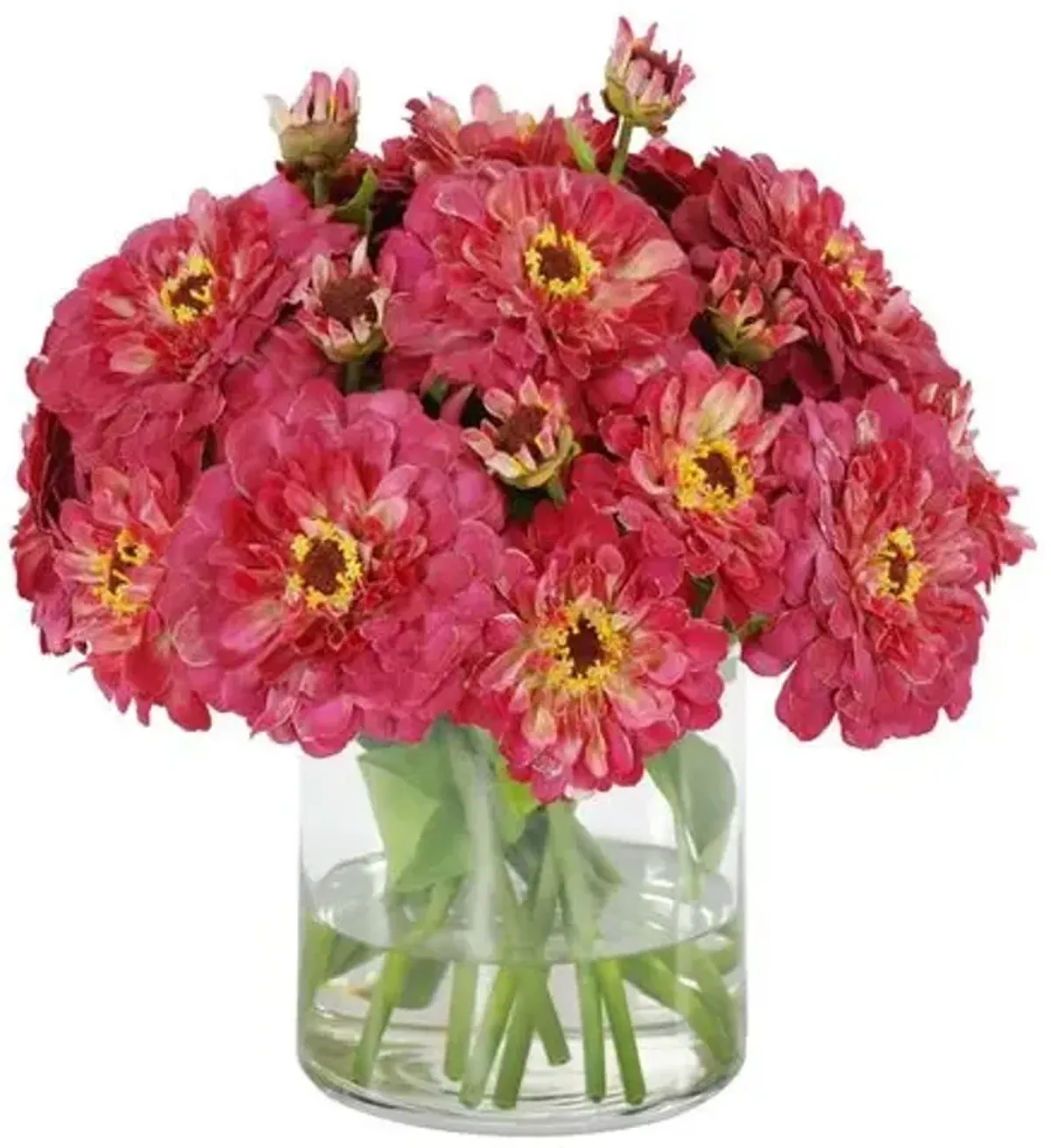 13" Zinna Short Vase Arrangement - Faux - Pink