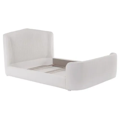 Clio Linen Panel Bed - White - Upholstered, Mattress, Box Spring Required