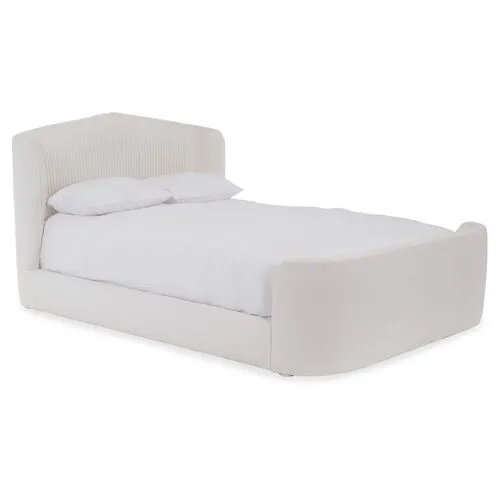 Clio Linen Panel Bed - White - Upholstered, Mattress, Box Spring Required