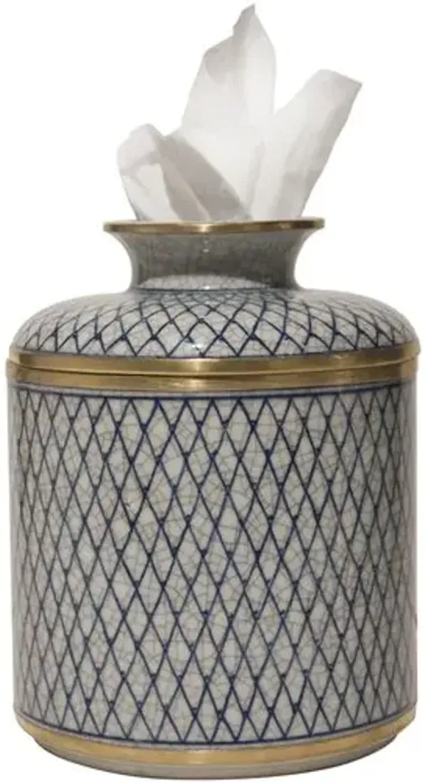 Axel Leaf Tissue Box - Blue/White