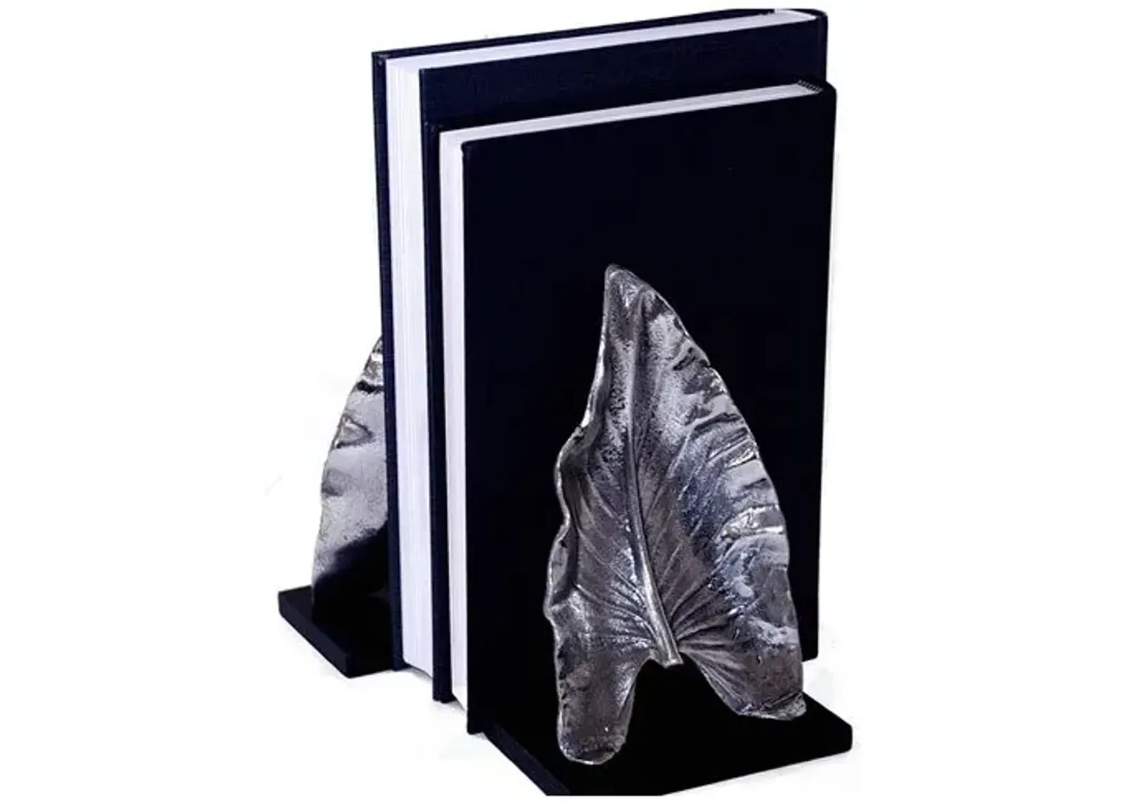 Set of 2 Bended-Leaf Bookends - Silver/Black