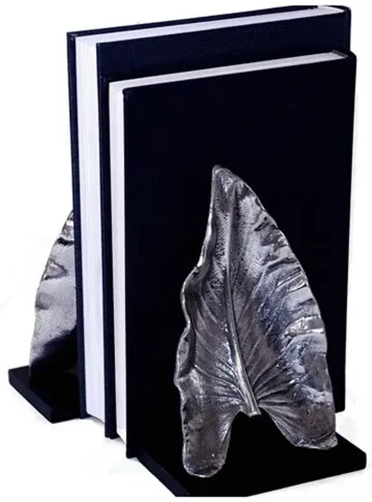 Set of 2 Bended-Leaf Bookends - Silver/Black