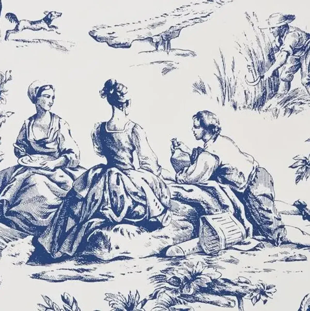 Seasons Toile Wallpaper - Navy - Blue