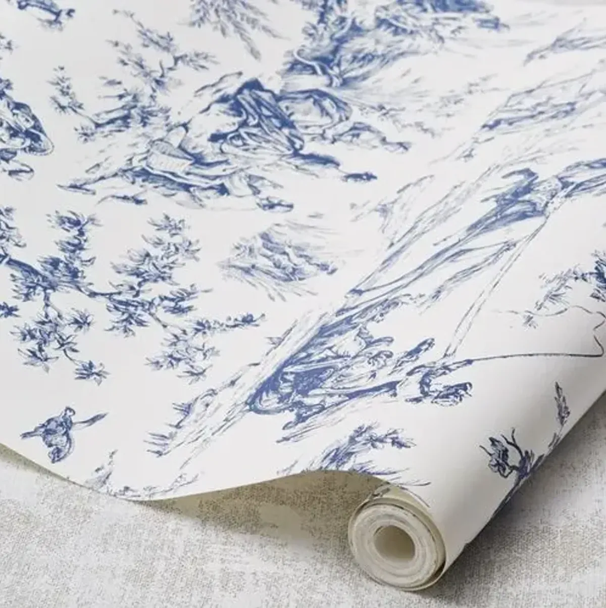 Seasons Toile Wallpaper - Navy - Blue