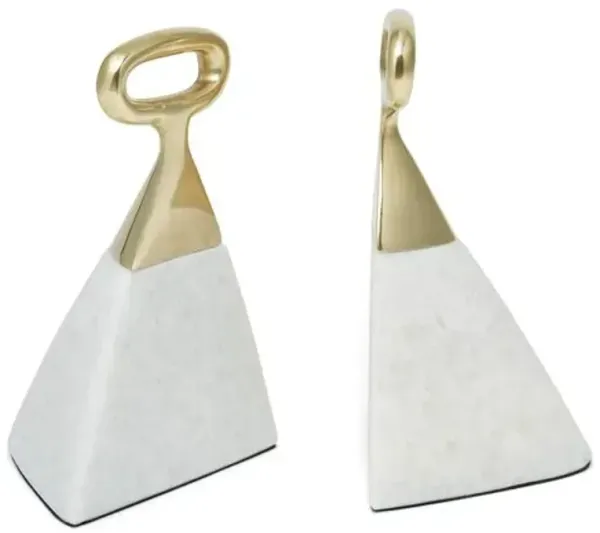 Set of 2 Jocelyn Marble Bookends - White/Brass - Global Views