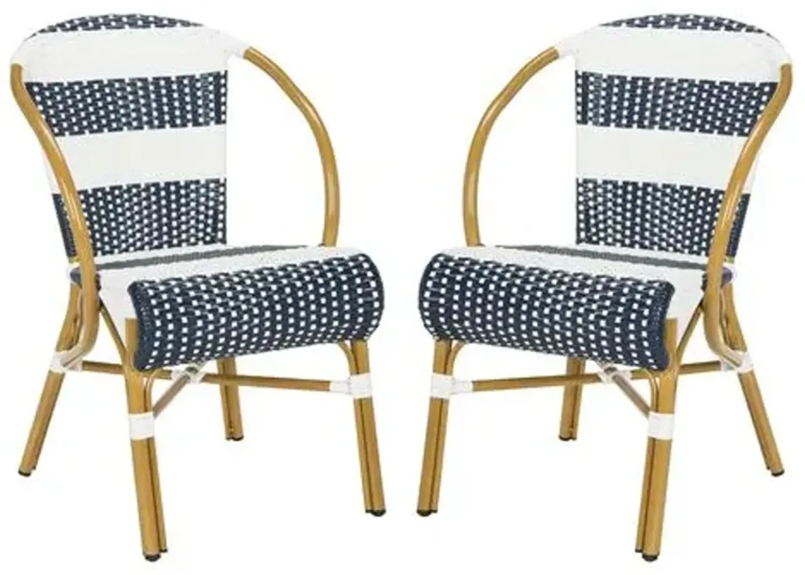 Set of 2 Aiyana Stacking Outdoor Armchairs - Navy/White - Blue