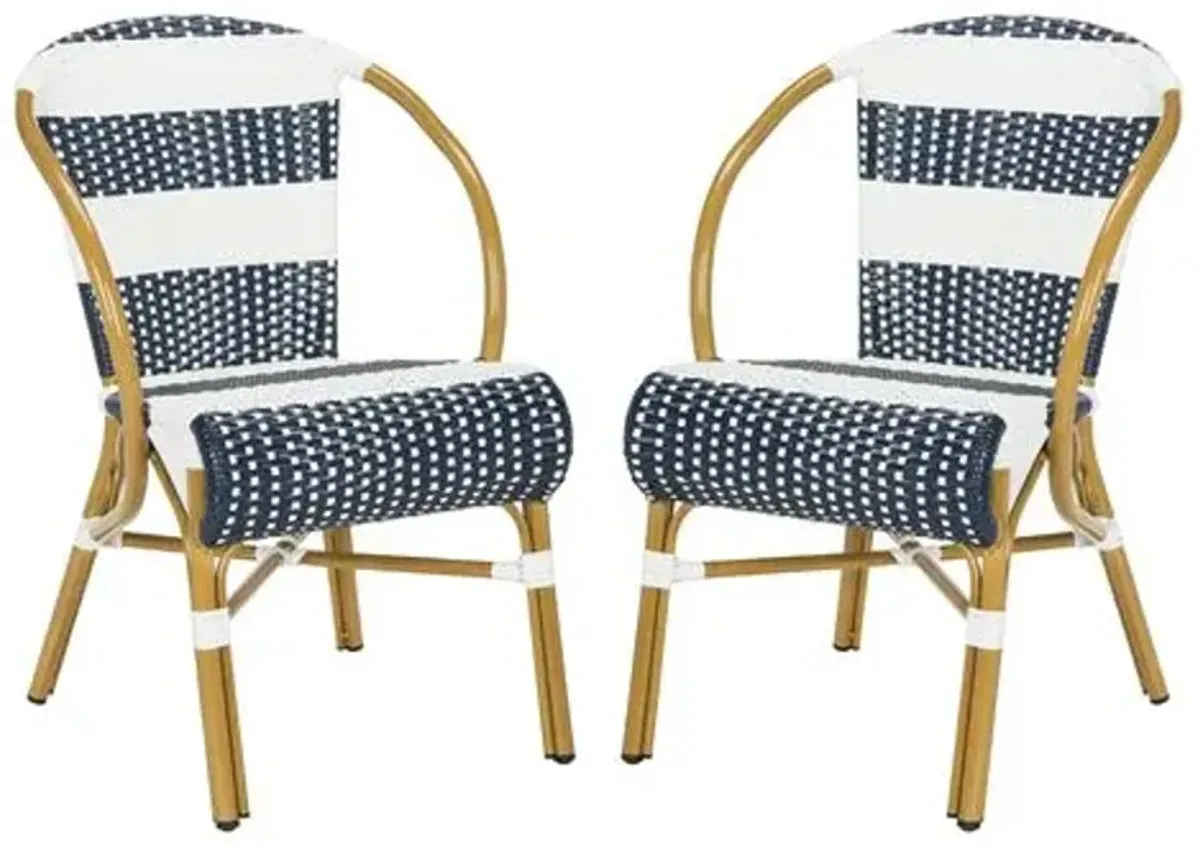 Set of 2 Aiyana Stacking Outdoor Armchairs - Navy/White - Blue