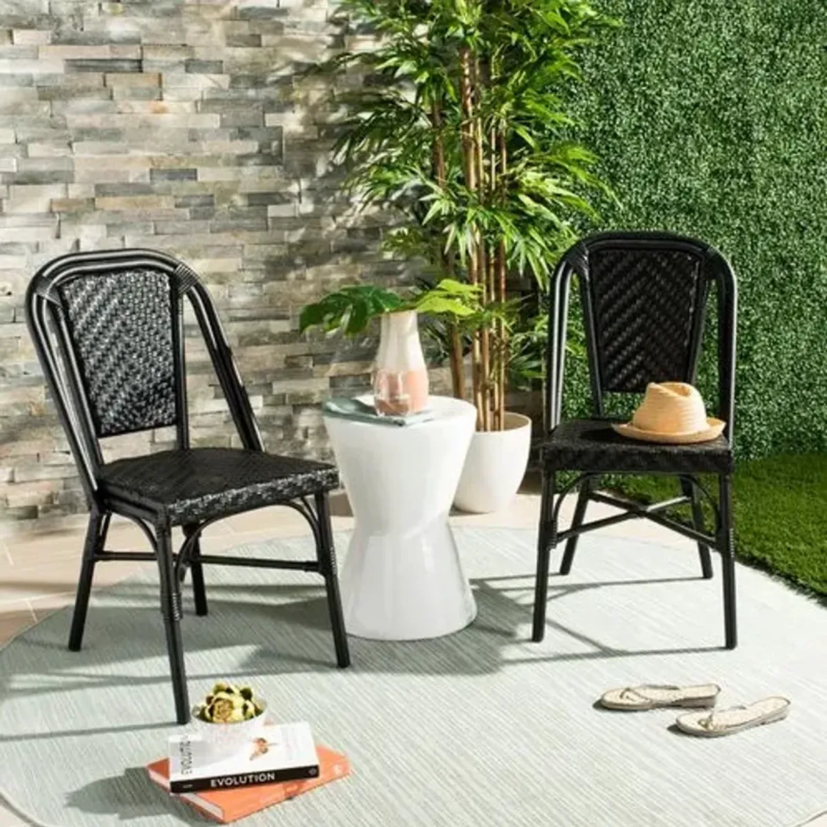 Set of 2 Aliza Stacking Outdoor Side Chairs - Black