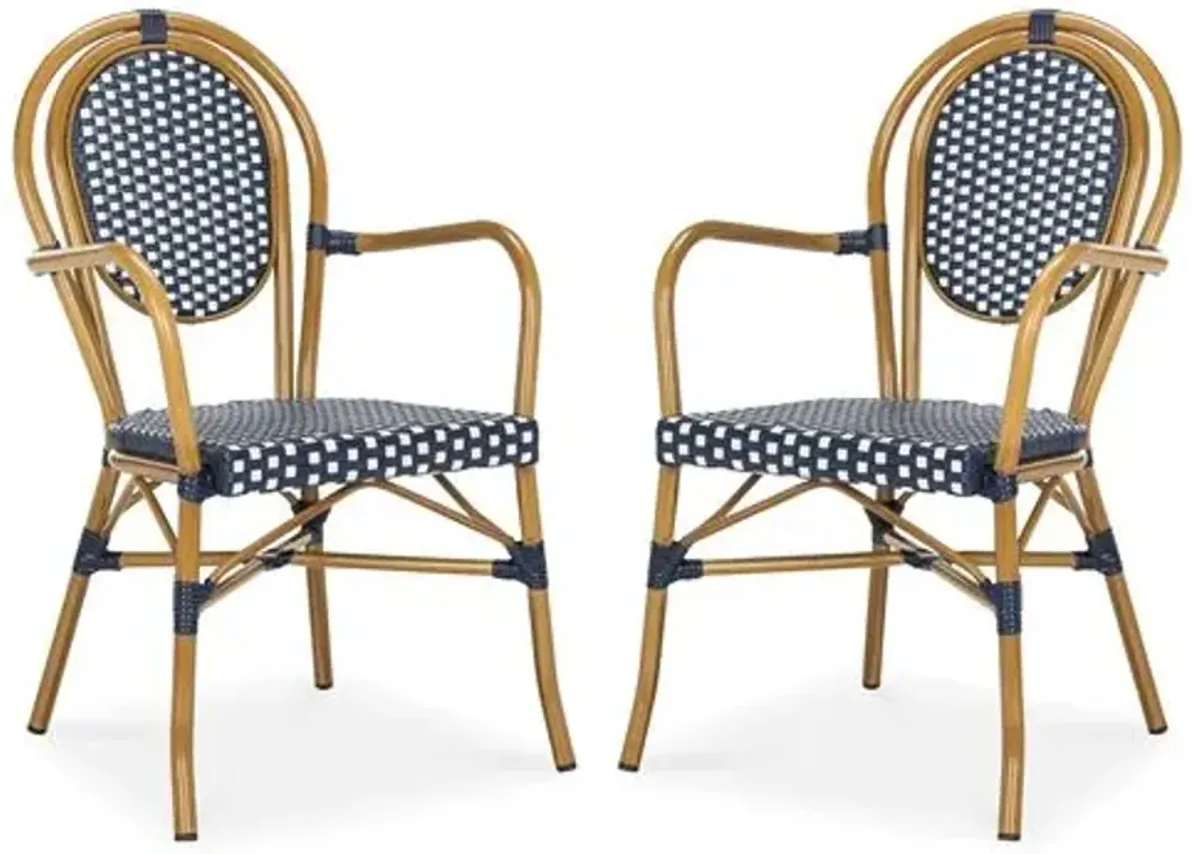 Set of 2 Sierra Outdoor Stacking Armchairs - Navy/White - Blue