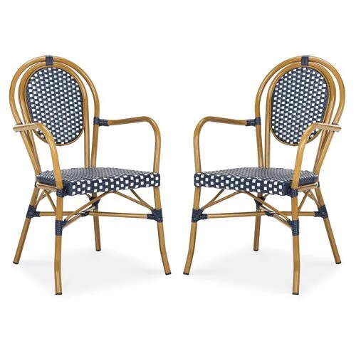 Set of 2 Sierra Outdoor Stacking Armchairs - Navy/White - Blue