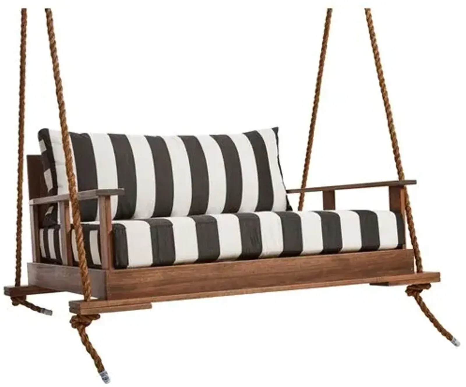 Faulkner Outdoor Porch Swing - Black/White Sunbrella - Handcrafted