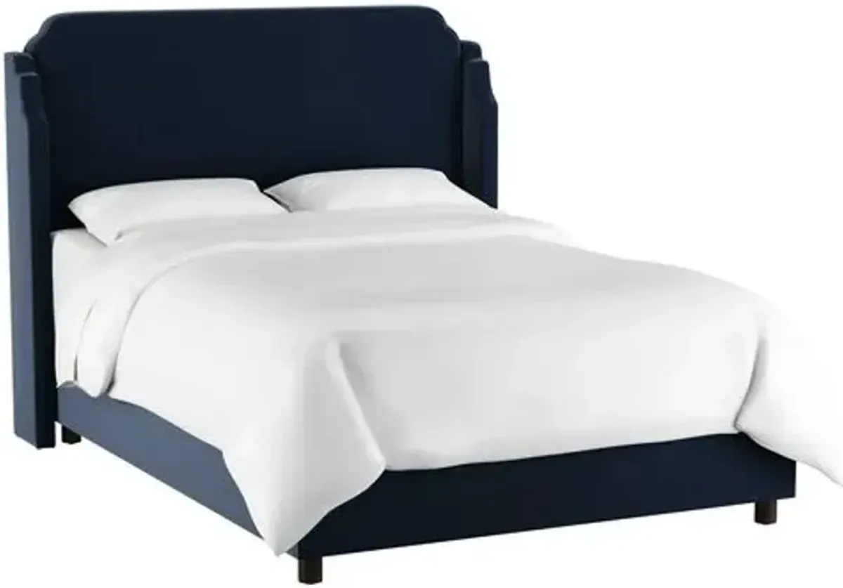 Aurora Wingback Bed - Handcrafted - Blue, Mattress, Box Spring Required