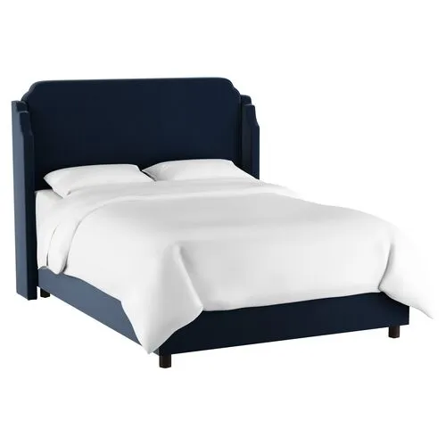 Aurora Wingback Bed - Handcrafted - Blue, Mattress, Box Spring Required