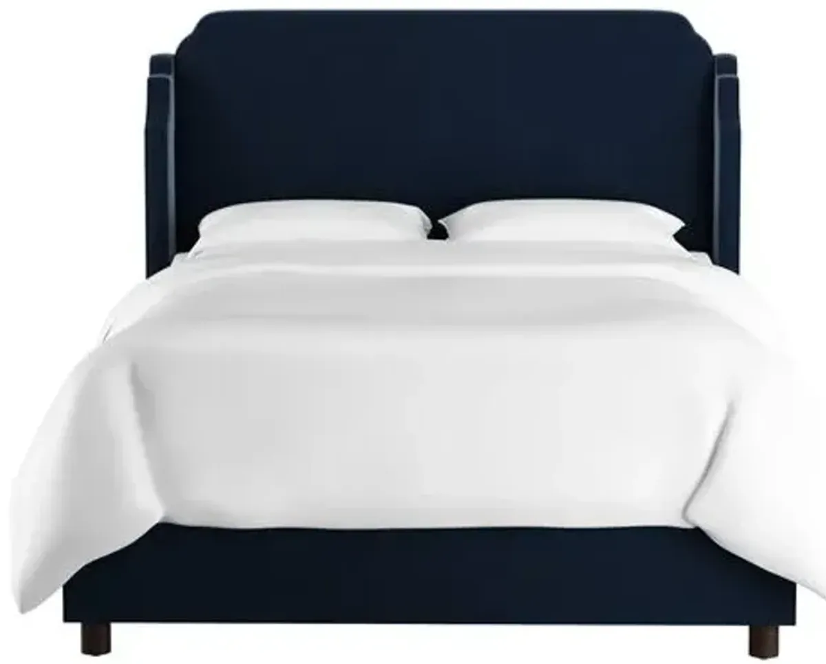 Aurora Wingback Bed - Handcrafted - Blue, Mattress, Box Spring Required