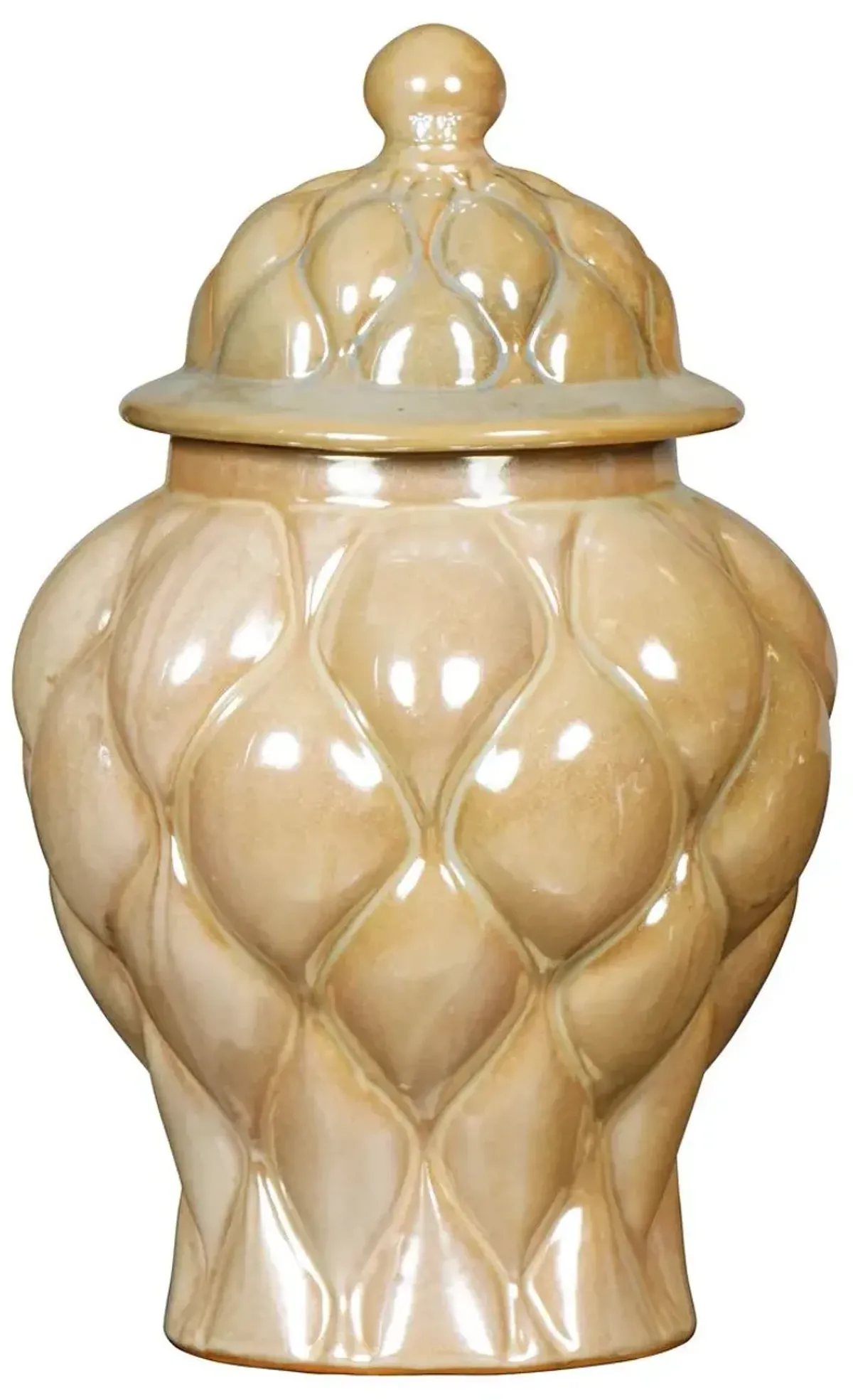 14" Tufted Temple Jar, Beige