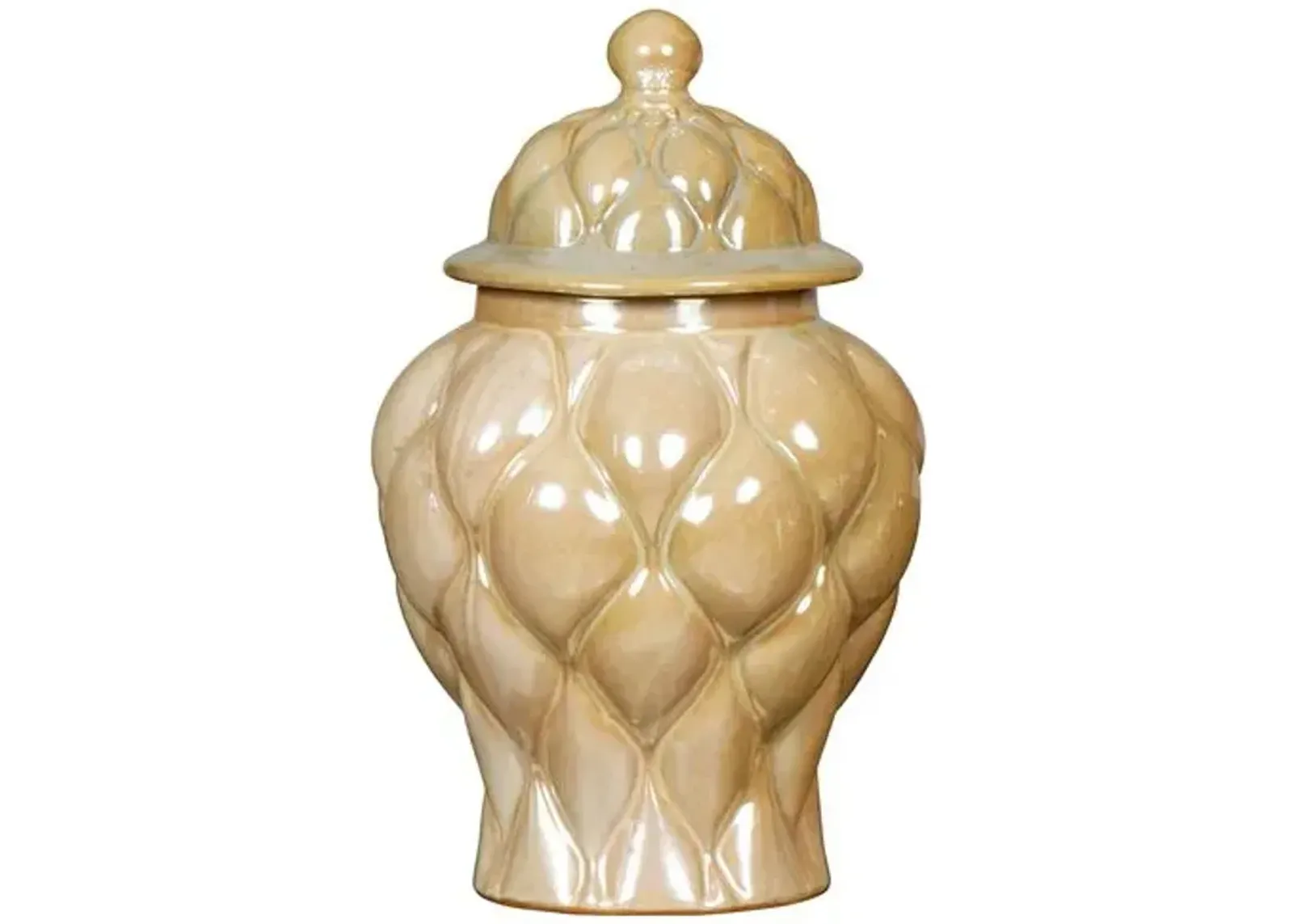 14" Tufted Temple Jar - Beige - Bradburn Home