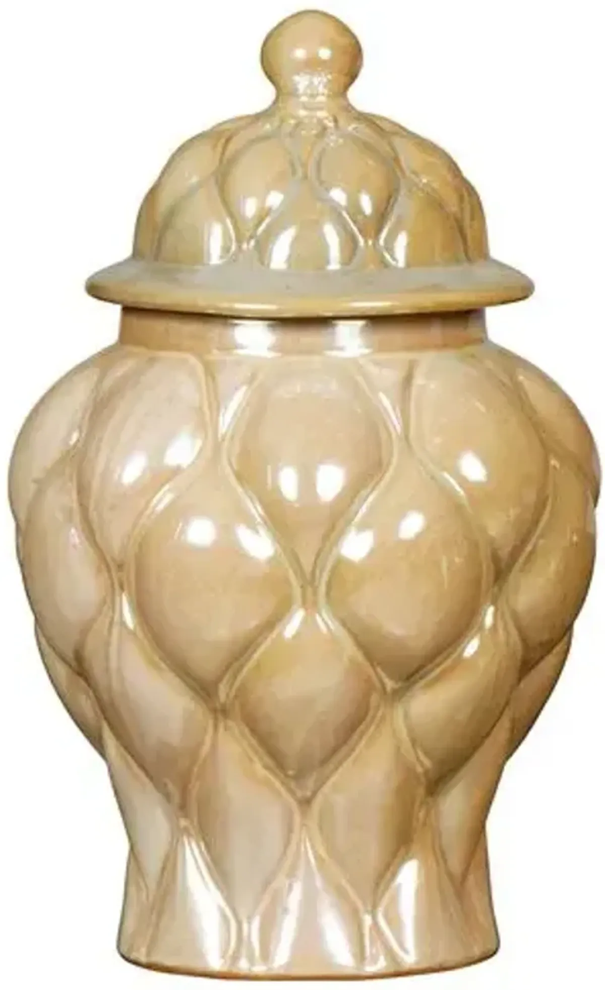 14" Tufted Temple Jar - Beige - Bradburn Home