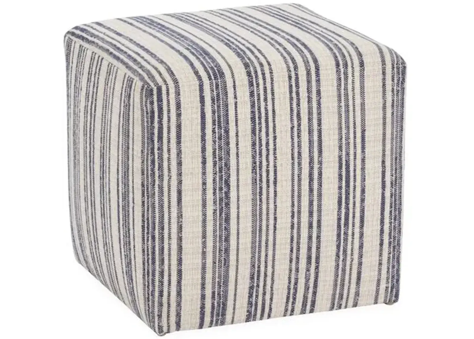 Quinn Cube Ottoman - Indigo Stripe - Kim Salmela - Handcrafted - Blue