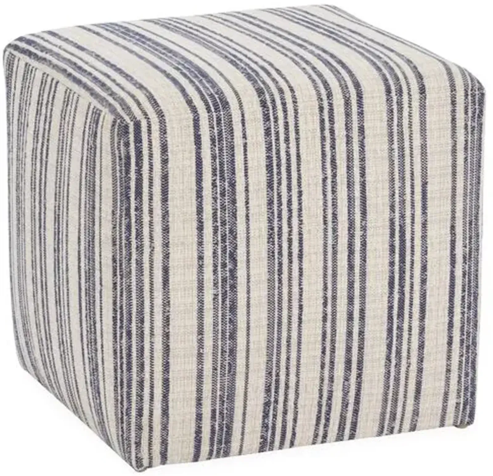 Quinn Cube Ottoman - Indigo Stripe - Kim Salmela - Handcrafted - Blue