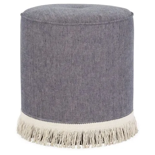 Dot Fringe Ottoman - Kim Salmela - Handcrafted - Blue