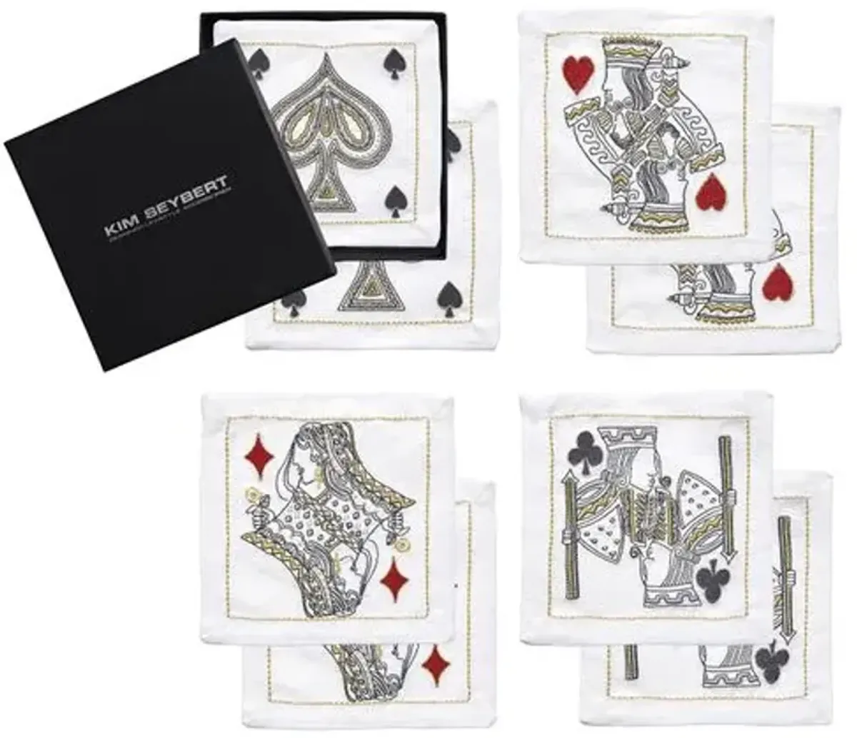 Set of 8 House of Cards Cocktail Napkins - White - Kim Seybert