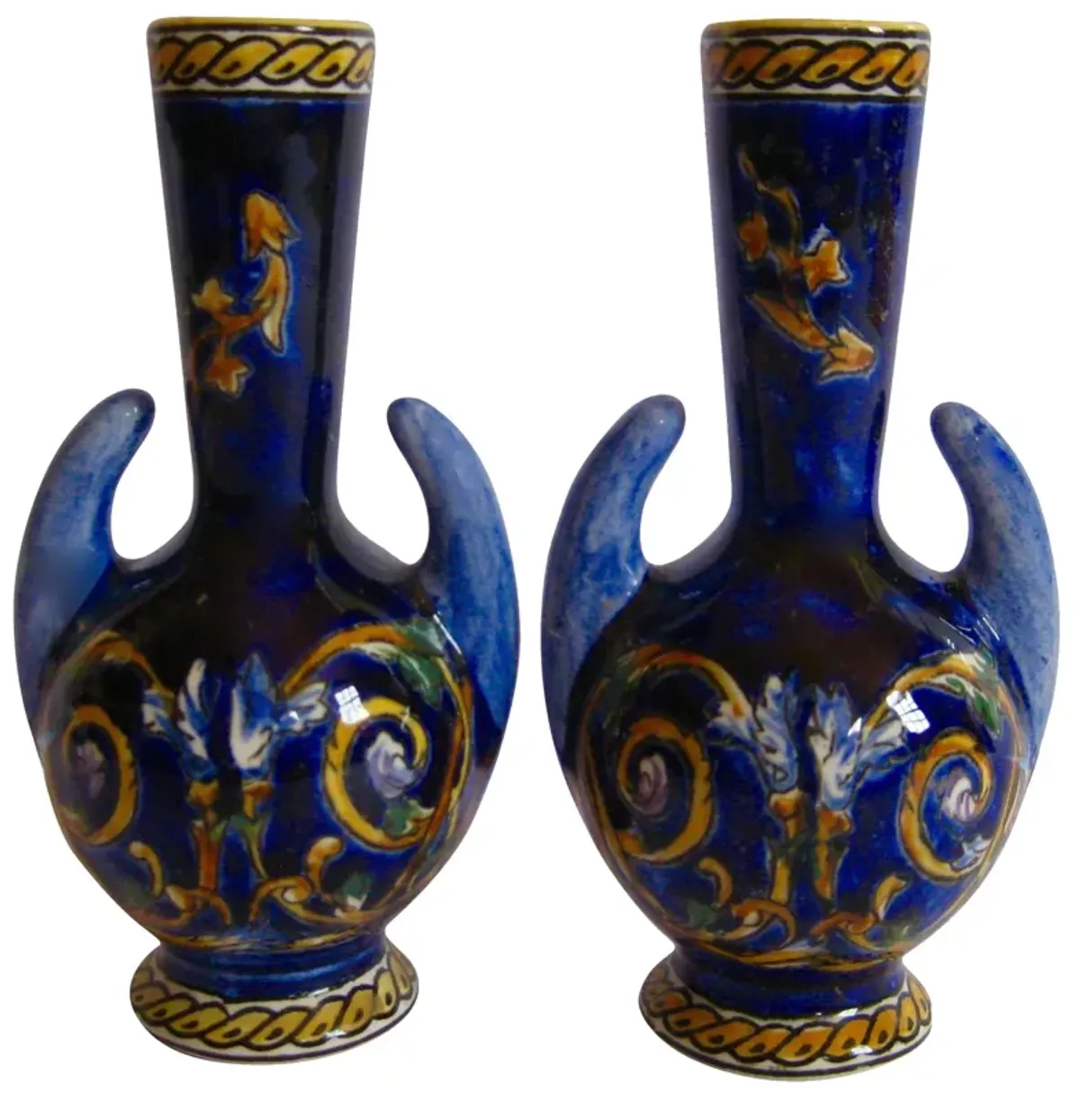 French Faience Gien Vases - Set of 2 - The Emporium Ltd. - Blue