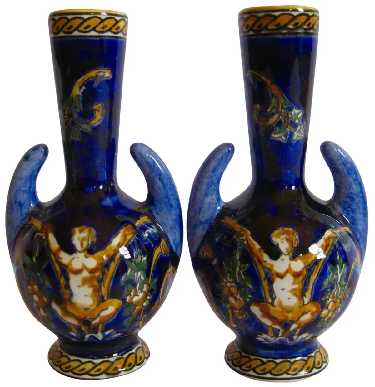 French Faience Gien Vases - Set of 2 - The Emporium Ltd. - Blue