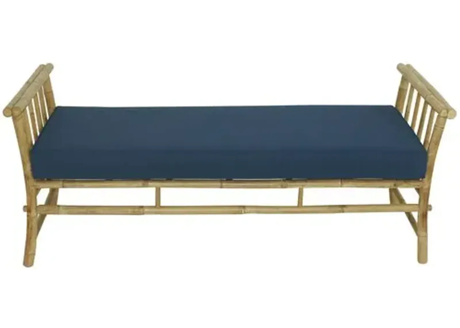 Bamboo Outdoor Bench - Natural/Navy - Blue