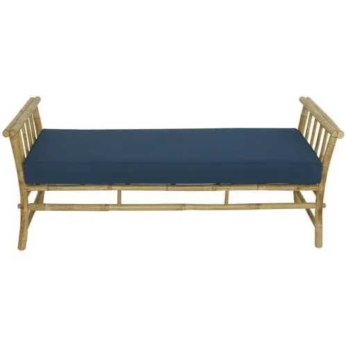 Bamboo Outdoor Bench - Natural/Navy - Blue