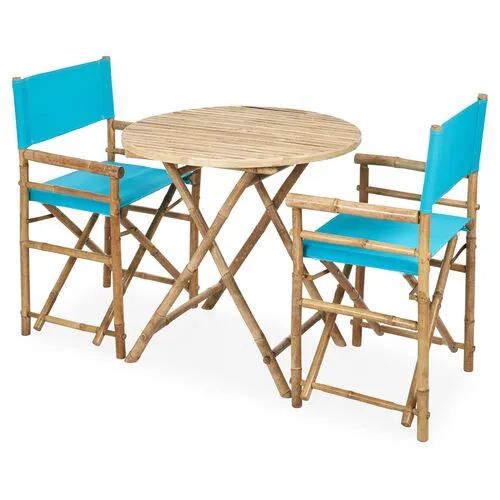 Round 3-Pc Outdoor Dining Set - Aqua - Blue