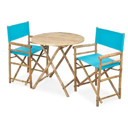 Round 3-Pc Outdoor Dining Set - Aqua - Blue